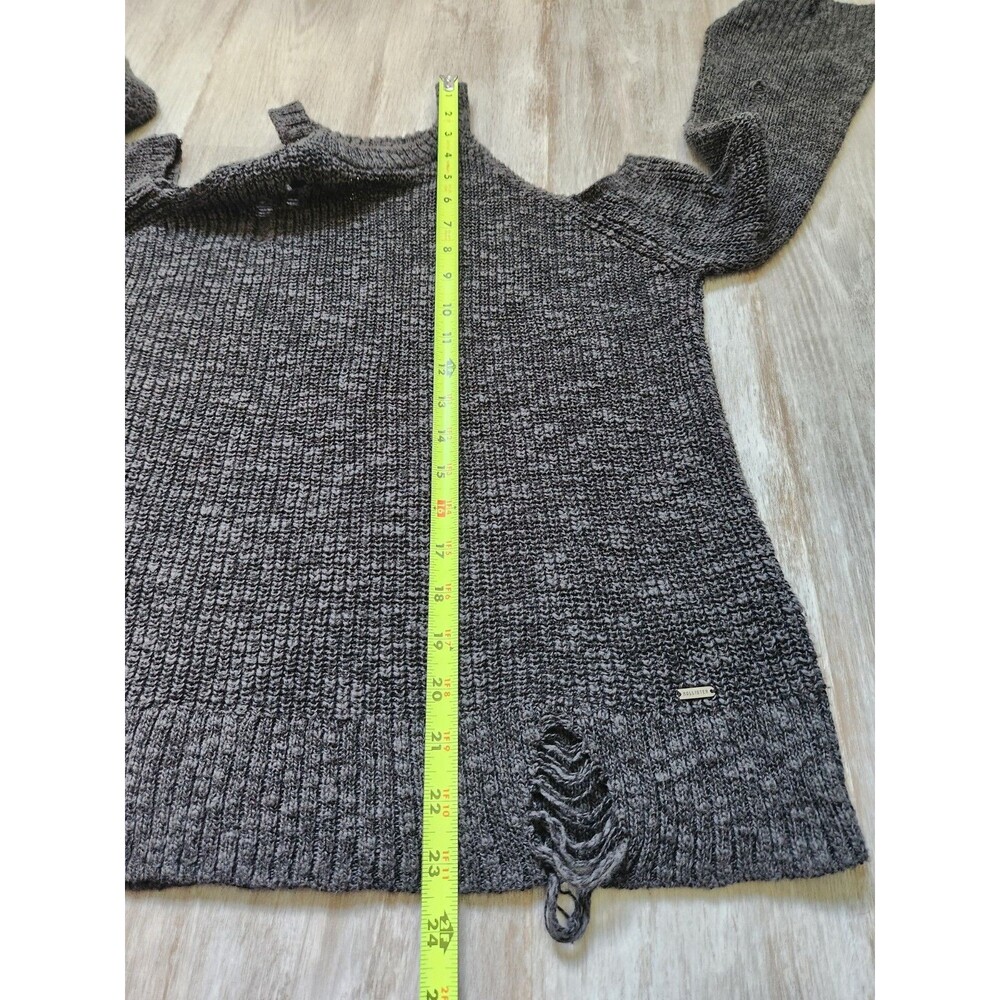 American Eagle Cold Shoulder Sweater Gray Knit Distressed Womens M Cozy EUC - Picture 7 of 8